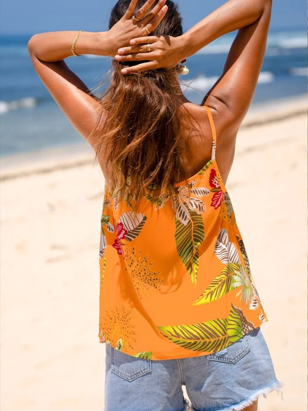 Tropical Orange Floral Chain-Strap Cami - Picture 2 of 5